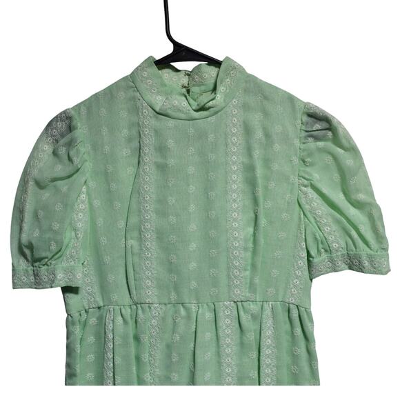 Vintage 70's Green Floral Maxi Short Sleeve Dress Size Small Boho - Picture 3 of 8